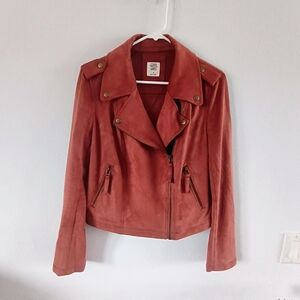 Good Hart Faux Suede Moto Jacket Womens Medium Rust Asymmetrical Biker Zip